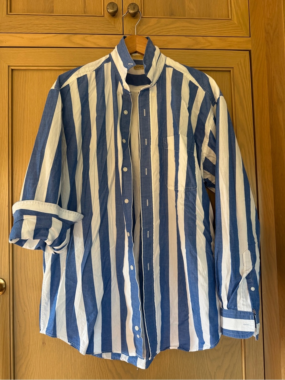 Vintage east island 40 singles poplin Men's stripe button down / LG / cotton